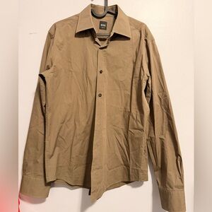 BOSS Hugo Boss Men’s Slim Fit Shirt - Tan Khaki Solid - Long Sleeve Size M